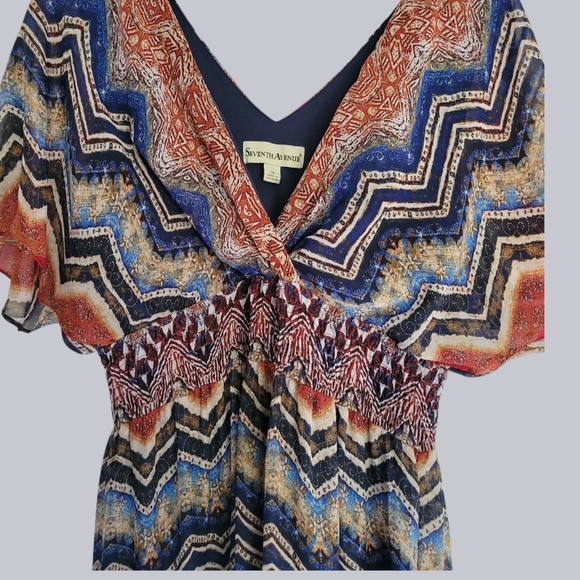 Maxi DRESS Seventh Avenue Multi Color Long, Flowy, Flutter Sleeves Size 16 - Picture 2 of 11
